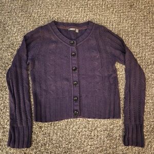 Apt. 9 Chunky Cotton Cable Knit Cardigan Sweater Purple Small